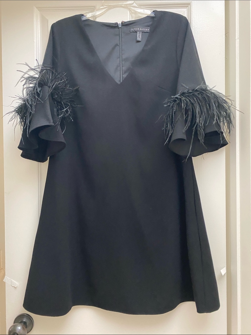 Aidan Mattox Black Feather-Trim A-Line Mini Dress